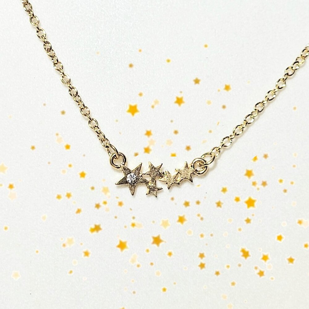 ⭐️ 🌟Sparkling Shooting Star North Star Constellation Gold Diamond Bar Necklace